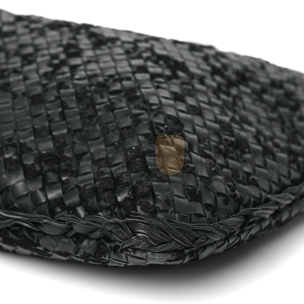 BOTTEGA VENETA NAPPA VELOURS INTRECCIATO FUZZY MEDIUM VENETA HOBO BLACK  (38*24*3cm)